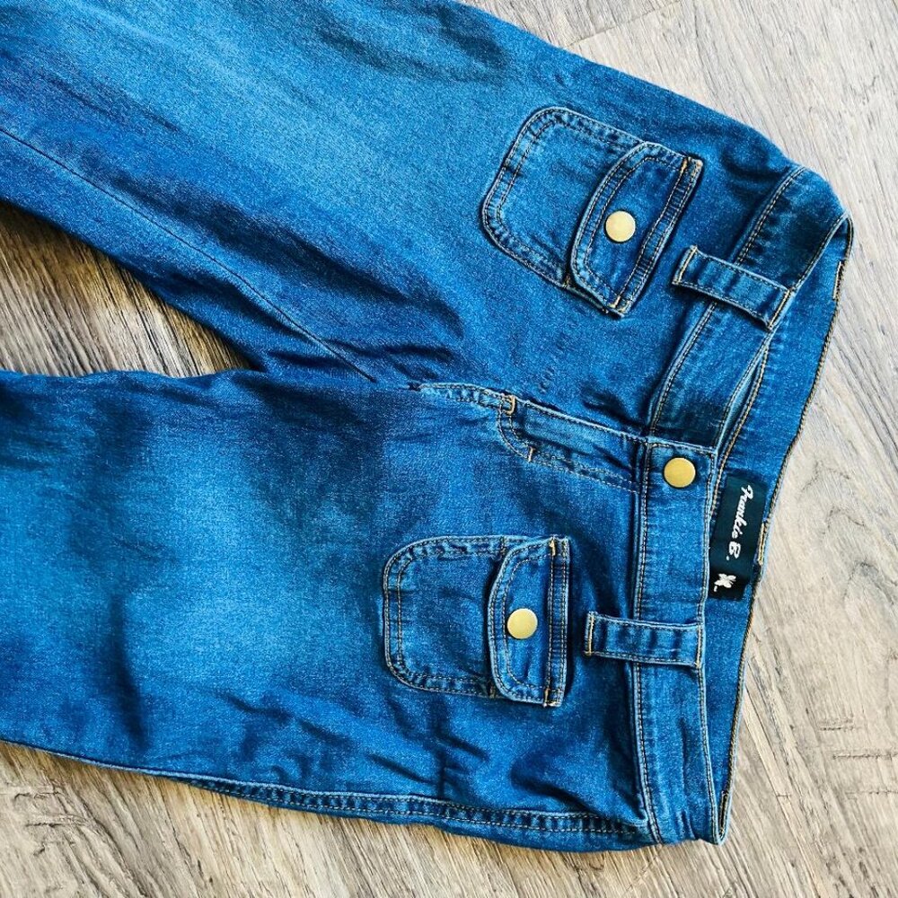 Frankie B Cargo Low Rise Blue Denim Stretch Woman's Jeans Medium 04